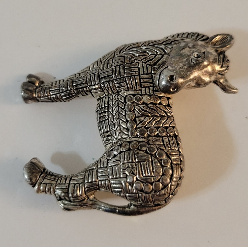 Vintage Miniature Horse Patchwork Brooch Silvertone - Picture 2 of 5